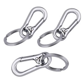Packet of 3 units Heavy Duty Compact Metal Carabiner Keychain with Lobster Clasp, 68mm x 30mm Split Ring, Zinc Alloy, Silver