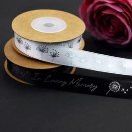 Celebration of Life in Loving Memory 10Yardx 2 Rolls Set Funeral Ribbon 2 Style Stain Ribbons 5/8" X 20 Yards Dandelion Decorations