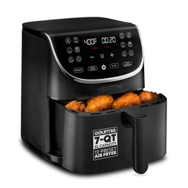 Gourmia Air Fryer - 7 Qt Large Capacity, FryForce 360º, Digital Display with 12 Presets, Roast, Bake, Broil, Dehydrate, Dishwasher Safe Accessories, Black