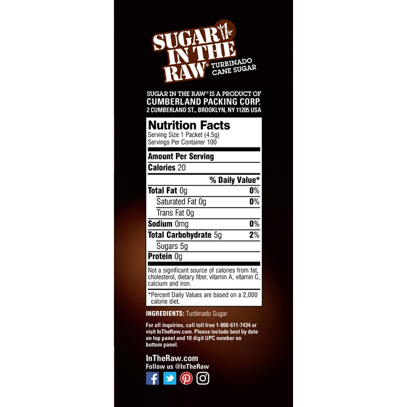 SUGAR IN THE RAW, Granulated Turbinado Cane Sugar Packets 100