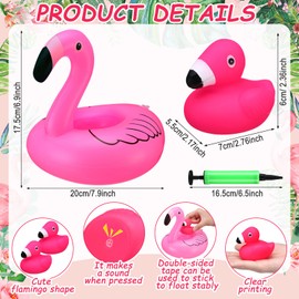 Jerify 24 Set Rubber Flamingo Ducks with Swim Ring Pink Flamingo Bath Floating Toys Car Dashboard Decoration Swimming Pool Ornament for Shower Summer Birthday Party Favors