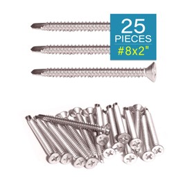 IMScrews 25pcs #8 x 2 Stainless Flat Head Phillips Self Drilling Screws, 410 Stainless Steel Full Thread Sheet Metal Tek Wood to Metal Screws