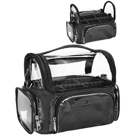 Estuche de maquillaje, bolsa de maquillaje profesional para artista, organizador de almacenamiento de brochas de cosméticos, portátil de viaje con divisores ajustables, Transparente, Mediano