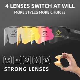 ROCKBROS Polarized Cycling Glasses with 4 Interchangeable Lenses Baseball Sunglasses for Men Womens UV400 Sports Sunglasses
