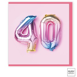 Ruby Ashley 40th Birthday Card For Her - 40th Anniversary Card - Birthday Card For A 40 Year Old Woman - Rainbow Foil Balloons 40th Card
