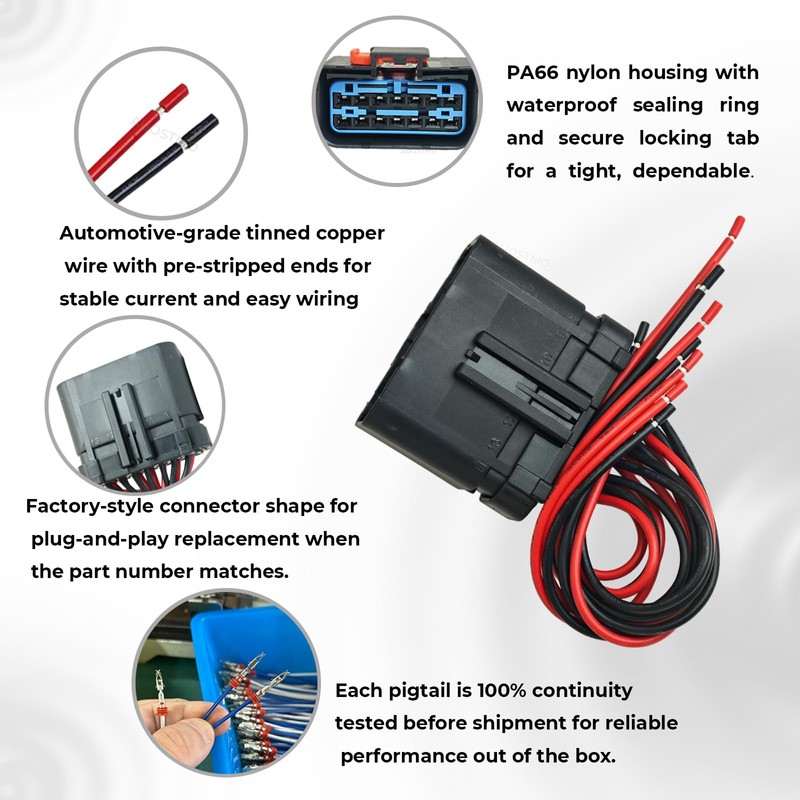 Door Harness Connector Wiring Pigtail, OE 05013961AA/1P2522, Compatible with 1999-2004
