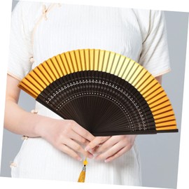 TEHAUX Vintage Chinese Style Folding Fan with Tassel Handheld Fan for Dance Home Decor and Party Favors Lightweight Portable Retro Design Gradient Yellow