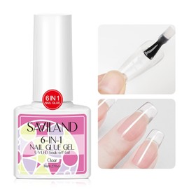 SAVILAND Gel Nail Glue: 6 in 1 Nail Glue for Press on Nails Acrylic Nails Long Lasting Curing Light Needed U V LED Hard Gel Extension for False Nail Tips Manicure Home Women Set