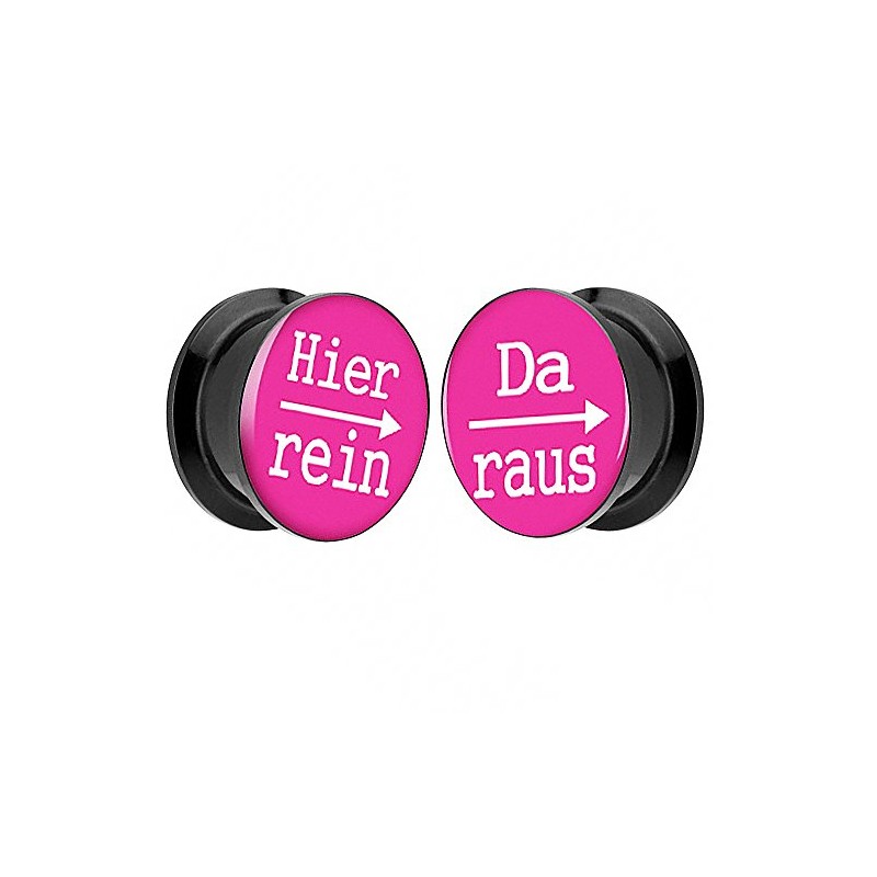Piersando Ear Plug Piercing Plastic with "Hier rein Da Raus