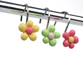 Twofish Home Colorful Flower Shower Curtain Hooks Colorful Flower Anti Rust Shower Curtain Hooks Decorative Resin Colorful Flower Shower Curtain Rings Set of 12