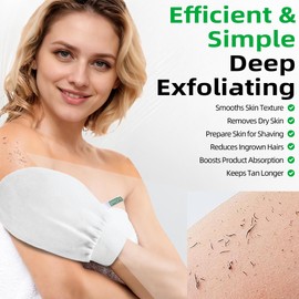 KeeChal Exfoliating Glove, Upgrade Double-layer Cushioned, For Delicate Skin & Beginners, Brighten Tattoos, Smooth Skin, Prevent Ingrown Hairs & KP, Self-Tan Prep/Removal (1 pc, Moonlight White)