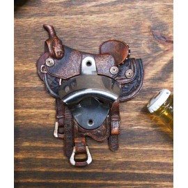 Vintage Rustic Western Cowboy Horse Saddle Wall Beer Bottle Cap Opener Figurine