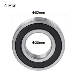 TOP-VIGOR 4Pcs 6206-2RS Deep Groove Ball Bearings, Z1 30mm x 62mm x 16mm Double Sealed Industrial Bearings, Chrome Steel Skateboard Bearings for Electrical Instrument Equipment