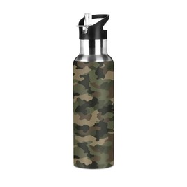 YPPAHHHH Sport Water Bottle with Straw Military CamouflageKids Water Bottle Stainless Steel Insulated Leakproof Vacuum Insulated Tumblers for School Travel