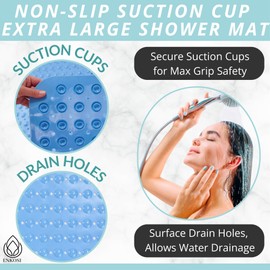 ENKOSI Extra Large Shower Mat Non Slip - 47 x 32 inch - XL Bathroom Shower Mat - Large Shower Matts for Shower Stall Floors - Secure Suction Cups and Drain Holes (47x32 Aqua Blue)