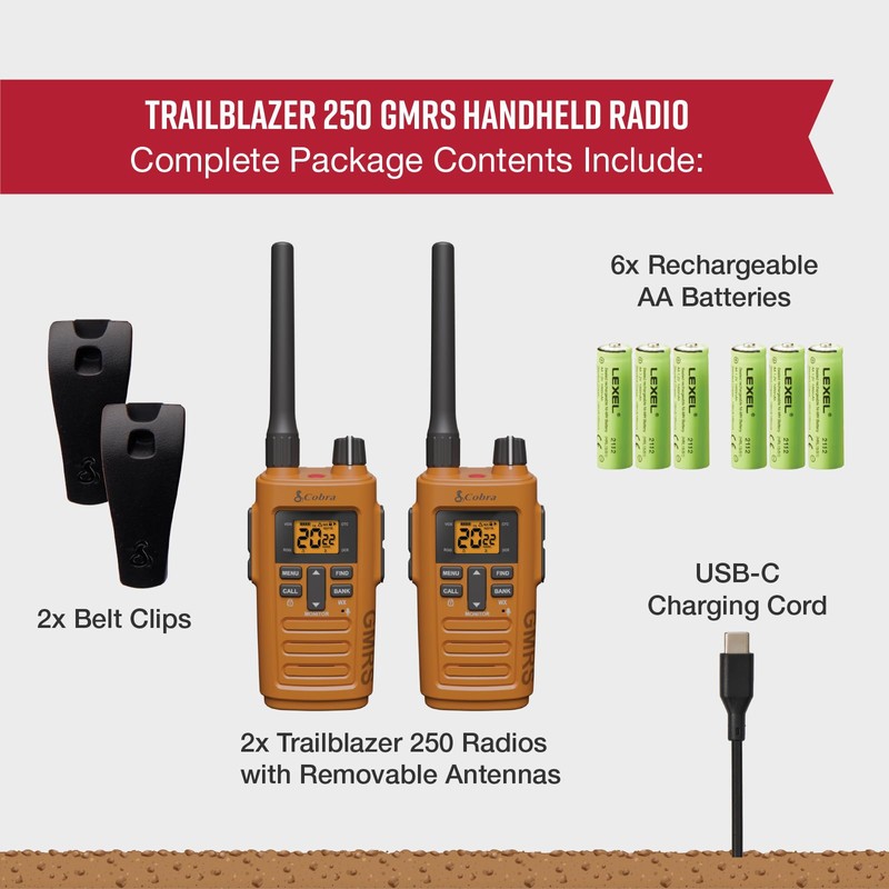 Cobra Trailblazer 250 GMRS Handheld Radios, 2-Pack – IPX2 Splash