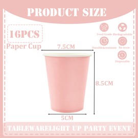 16P Baby Pink Party Paper Cups,9oz Disposable Paper Cups Cold/Hot Drinking Cups Tea Coffee Cups Solid Color Party Cups for Kids Adult Birthday,BBQs,Picnics,Weddings,Baby Shower,Pink Party Supplies
