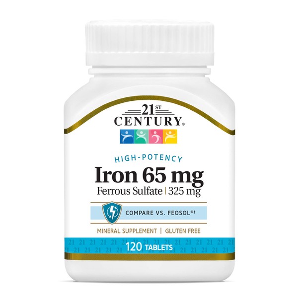 21st Century Iron 65 mg Ferrous Sulfate 325 mg Tablets, 120 Count