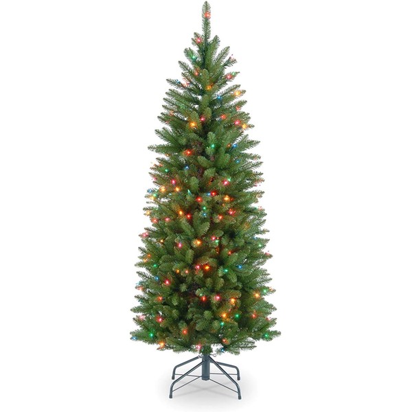 National Tree Company Artificial Pre-Lit Slim Christmas Tree, Green, Kingswood Fir, Multicolor Lights, Includes Stand, 4.5 Feet
