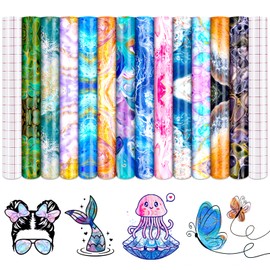 Tintnut Liquid Marble Permanent Vinyl, Watercolor Pattern Printed Adhesive Sheets - 12 Sheets 12"x10", Marbling Patterned Permanent Adhesive Vinyl for Cutting Machine,Home Decor Self Sticker