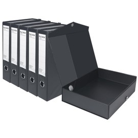 HUA JIE A4 Storage File Boxes Plastic Archives Cases, PVC File Folder Organizer Document Storage Filing Box for office,32.5×6.5×24 cm, Black(Pack of 6)