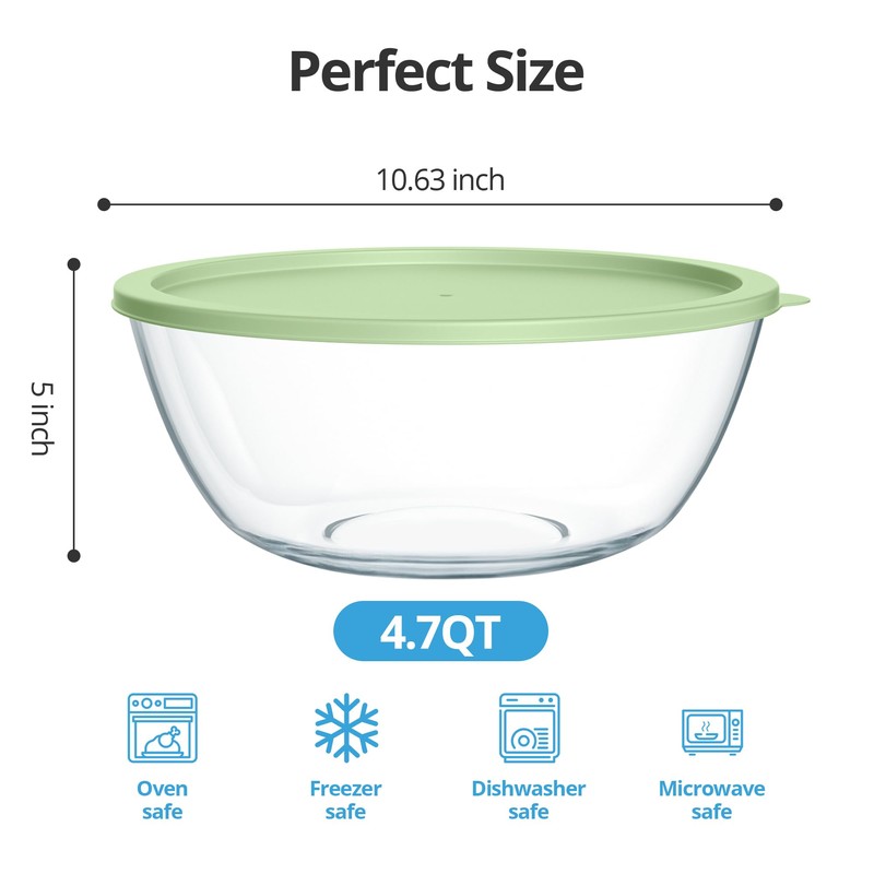Quald Extra Large Glass Mixing Bowls Clear Glass Salad Cooking