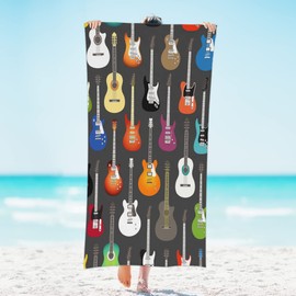 GzLeyigou Microfiber Colorful Guitar Bass Thick Beach Towel Oversized, Quick Dry Bath Towel Large, Absorbent Bathroom Towel for Women, Men, Travel, Swim, 31"x61"