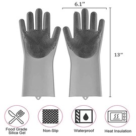 LHOME Magic Silicone Dishwashing Scrubber, 2 in 1 Reusable Rubber Gloves, Heat Resistant Kitchen Tool for Household, Dish Wash, 2 Count (Pack of 1), Gray