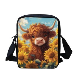 Belidome Highland Cow Cross Shoulder Bag for Women Sunflower Messenger Bag Cute Small Crossbody Purses for Travel