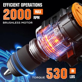 Litheli 20V Cordless Drill Driver, Brushless Power Drill with 2 Variable Speed, 1/2 Inch Keyless Chuck, Electric Drill, 17+1 Clutch Settings with Maximum Torque of 530 In-lbs (Charger not Included)