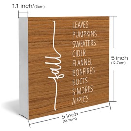 Fall Decor Fall House Wooden Box Sign Autumn Thanksgiving Harvest Decorations Rustic Home Desk Shelf Tabletop Decor 5 x 5 Inches