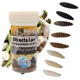 Zite Fishing Attracta Larv Floating | Pack of 8 Flavoured Rubber Baits Trout Fishing | Artificial Larvae Rotation Bait Buoyant Effect | Phthalate-Free & Sustainable (Natural Mix Garlic)