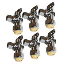 HQMPC Push Fit Angle Stop Valve 1/2" Push-fit x 3/8" OD Compression Brass Angle Stop Valve Shut Off Valve Angel Stop Valve Compression and Pex Connect No Pb(6 Pack)