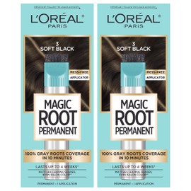 L'Oreal Paris Magic Root Rescue 10 Minute Root Hair Coloring Kit, Permanent Hair Color with Quick Precision Applicator, 100 percent Gray Coverage, 3 Soft Black, 2 count
