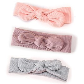 Baby Hair Band, Bowknot, Hair Ornament, Ribbon, Cute, 3-Piece Set, Baby Shower, Wedding, Birthday, Present, Celebration, Photo Commemorative (Gray, Pink, Dark Pink)