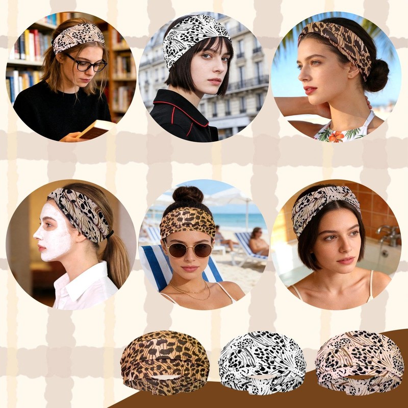BLMHTWO 4PCS Cheetah Headband, Wide Thick Leopard Headband