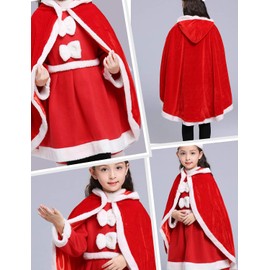 Party Chili Fur Princess Hooded Cape Cloaks Costume for Girls Dress Up, Red, 4-5 Years