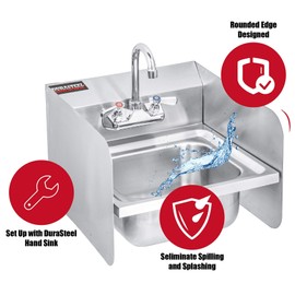 DuraSteel Stainless Steel Side Splash Guard - 15" x 12" Wall Mount - For Commercial Usage - Hand Sinks and Compartment Prep Sinks - Sink Basin Safe Guard/Splatter Guard/Cross Contamination Sink Guard