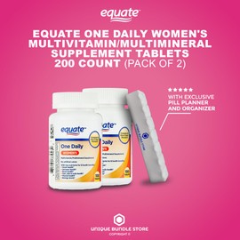 Unique Bundle Store Equate Multivitamin for Women, 100 Count Tablets, One Daily Women's Multivitamin/Multimineral Supplement + 7 Day Pill Organizer Included (Pack of 2)