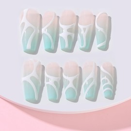 ADAIER Handmade Press On Nails, French Nails,wedding, party,Short Coffin Nails Set for Handmade,Reusable Opaque Nails in 10 Nail Kit for Women(Z-02) (Z24, M)