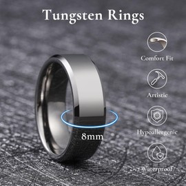 King Will BASIC Men's 8mm Gunmetal Tungsten Carbide Ring Polished Plain Comfort Fit Wedding Engagement Band, Size 10