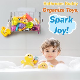 Umimile 304 Stainless Steel Bath Toy Organizer - 8.6L Rustproof Baby Bathtub Toy Storage with Quick-Dry Drain Holes, Mold Resistant Design for Toys/Shampoo, 3-Way Mount (Wall, Hanging, Stand)
