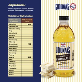 Goodman's White Chocolate Flavor - Gluten-Free, Non-GMO, Kosher - For Keto and Plant-Based Recipes - Ideal for Cakes, Cookies, Hot Chocolate, Cocktails, and More! Low Carb & Low Calorie (16oz Bottle)