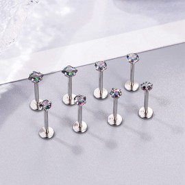 NICEIGHT 8Pcs 16G Stainless Steel Threadless Push in Nose Rings Studs for Women CZ Tragus Earring Set Labret Monroe Medusa Piercing Lip Ring Cartilage Tragus Helix Studs 6mm R