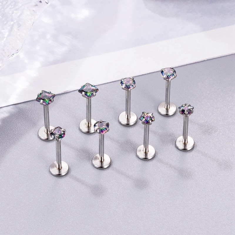 NICEIGHT 8Pcs 16G Stainless Steel Threadless Push in Nose Rings