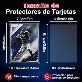 200PCS Clear Card sleeves, Top Loader, 2.5 x 3.5 pulgada Fundas para Cartas, para Tarjetas de Fútbol, Béisbol, Juegos y Coleccionable (100pcs Dura Top