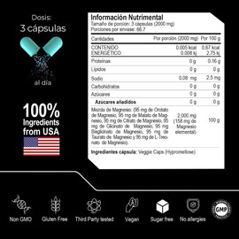 SEVEN MAG ULTRA 7 Tipos de Magnesio 200 capsulas (2000mg por porcion) con L Treonato de Magnesio, Citrato de Magnesio, Glicinato de Magnesio, by Eternal Nutrition - Ingredientes Naturales Premium de USA
