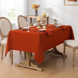 Softalker Rectangle Weaved Texture Tablecloth,Burnt Orange Fall Jacquard Waterproof Wipeable Stain Resistant Wrinkle Free Table Cloth for Thanksgiving Party Dinner - 60 x 84 Inch