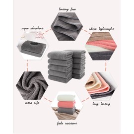 Towels 10 Piece Very Soft Microfiber Hand Face Towel Set Washcloth Super Absorbent Lightweight Quick Dry and Durable, 29" L x 13" W, 10 Pack Dark Grey