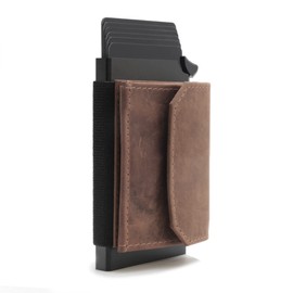 Fa.Volmer ® Men's Mini Wallet with Removable Coin Pocket, Slim Wallet Made of Buffalo Leather or Cork, RFID NFC Protection, Brown Type 01, Minimalist